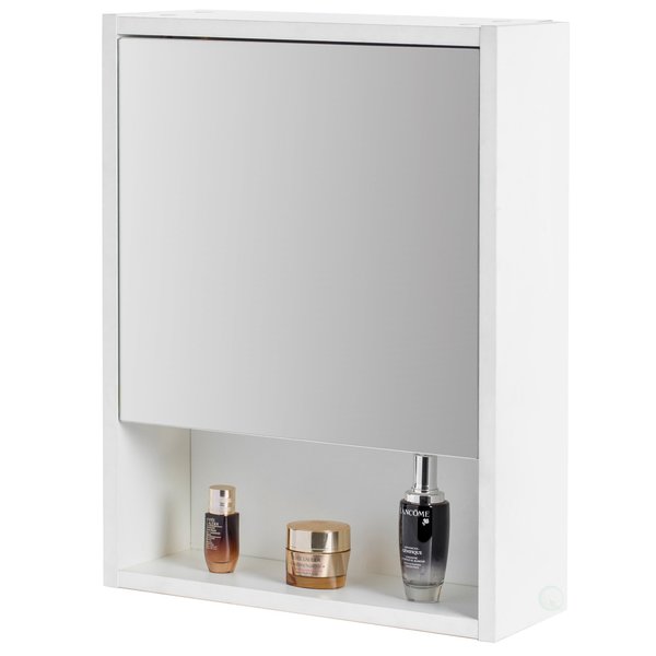 Basicwise White Wall Mounted Bathroom Storage Cabinet, Mirrored Vanity Medicine Chest with 3 Shelves QI003743